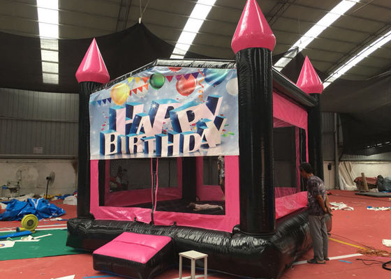 Pink And Black Castle Inflatable Bounce House Easy Deformation SGS Approved