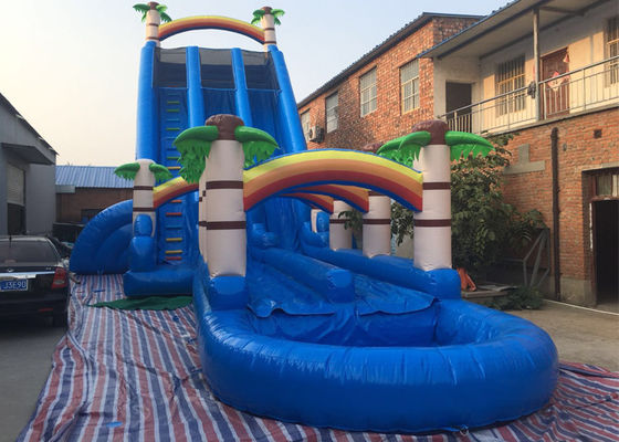 Coconut Tree Inflatable Double Water Slide With Splash Pool SGS Certificate