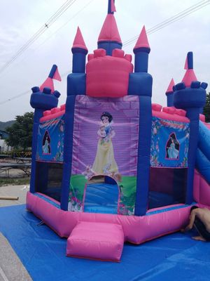 Pink And Blue 3 In 1 Combo Bounce House / Inflatable Jumping Castle With Slide